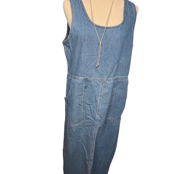 Vtg AMI Womens L Denim Jumper Maxi Dress Cotton Country Modest Teacher Y2K Read - Picture 1 of 10
